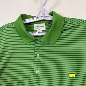 Masters Performance Mens XL Green Stripe Polo Shirt Golf Masters Logo